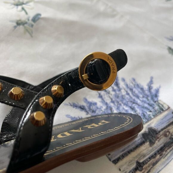 Prada black patent leather/gold stud sandals - Picture 8 of 11